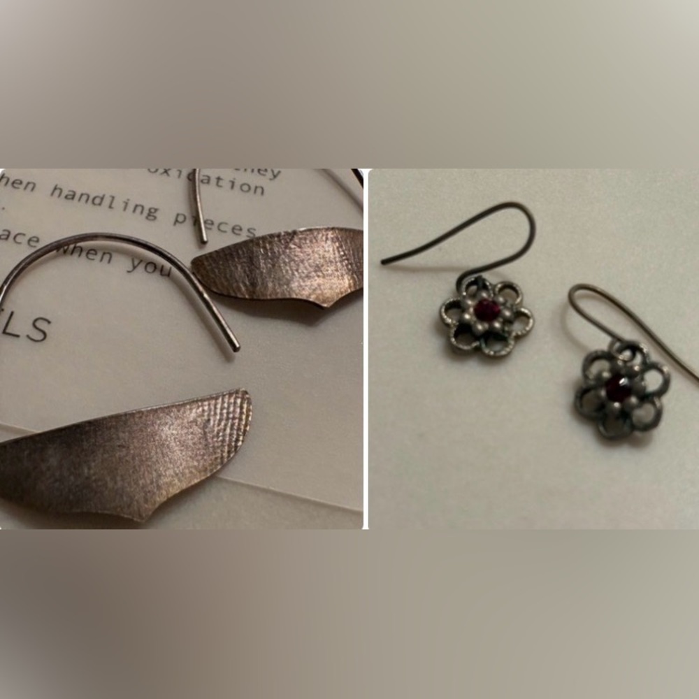 Unique oxidized silver textured 1.25” hoop “acorn” earrings from Spain + BONUS